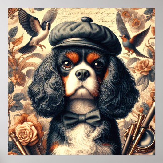 Poster Peinture Cavalier King Charles Spaniel (Devant)