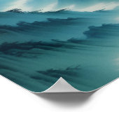 Poster Peinture chinoise Paysage Turquoise bleu humide (Coin)