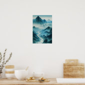 Poster Peinture chinoise Paysage Turquoise bleu humide (Cuisine)