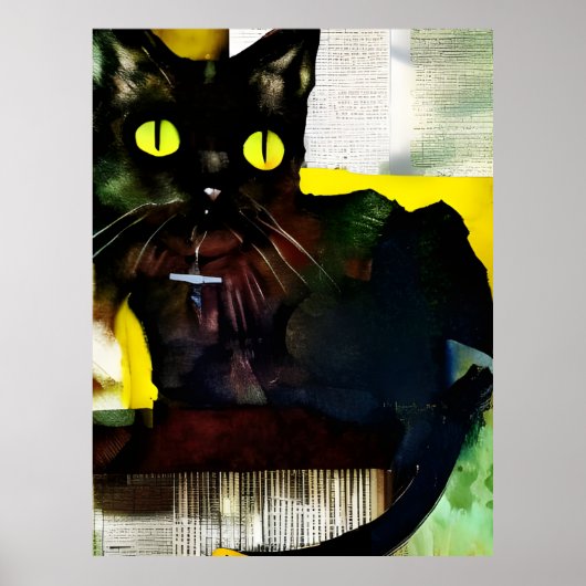 Poster Peinture Collage de chats noirs (Devant)