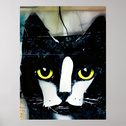 Poster Peinture Collage de chats noirs (Devant)