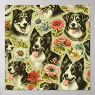Poster Peinture Collie vintage