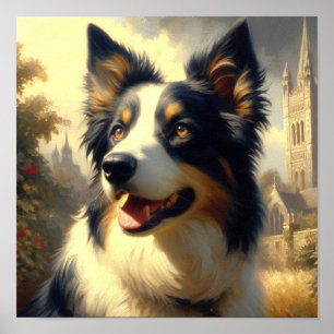 Poster Peinture Collie vintage