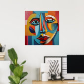 Poster Peinture colorée Abstraite d'un visage (Bureau à domicile)
