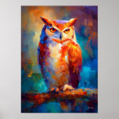 Poster Peinture colorée de chouette impressionniste faune (Devant)