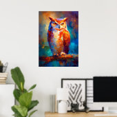 Poster Peinture colorée de chouette impressionniste faune (Bureau à domicile)