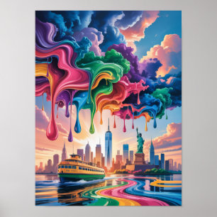 Poster Peinture colorée dégoulinant sur le port de NYC