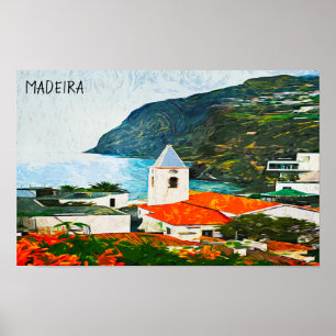 Poster Peinture colorée Madeira Funchal à l'huile