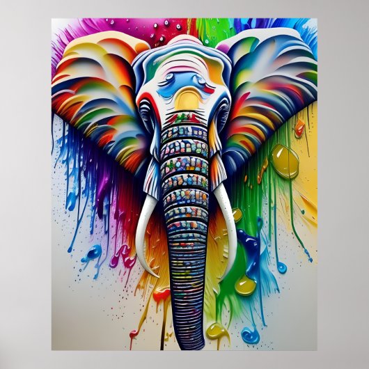 Poster Peinture colorée Splatter Eléphant africain (Devant)