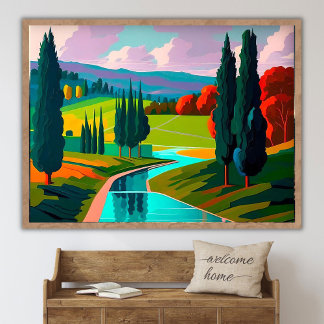 Poster Peinture contemporaine de paysage campagnard
