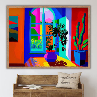 Poster Peinture contemporaine de paysage de fenêtre _ Vin
