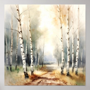 Poster Peinture couleur neutre de la forêt de boul