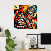 Poster Peinture cubiste abstraite de chat (Bureau à domicile)