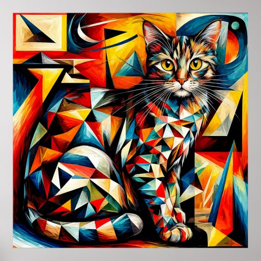 Poster Peinture cubiste abstraite de chat (Devant)