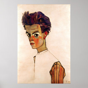 Poster Peinture d'affiche Egon Schiele Autoportrait avec