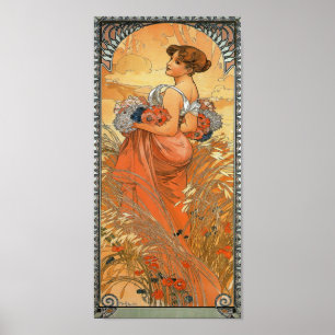 Poster Peinture d'Alphonse Mucha - femme tenant des