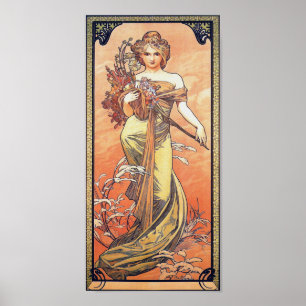Poster Peinture d'Alphonse Mucha - femme tenant des
