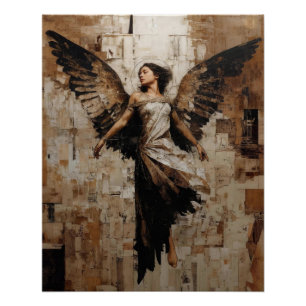 Poster Peinture d'ange ailé éthéré dans des tons terreux