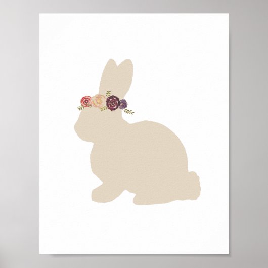 Poster Peinture d'animal de lapin avec couronne de fleurs (Devant)