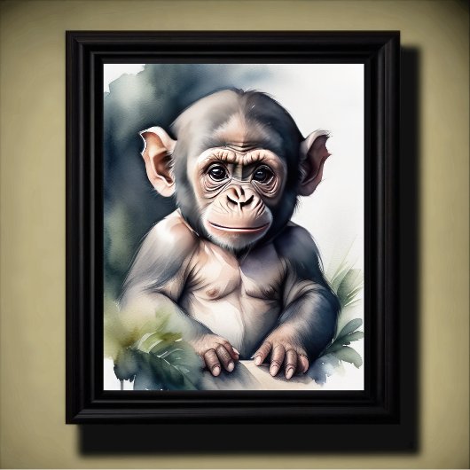 Poster Peinture d'aquarelle Baby Chimpanzé Nursery 5:4