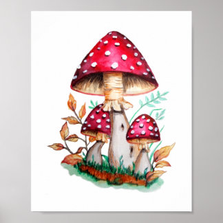 Poster Peinture d'aquarelle botanique des champignons sau