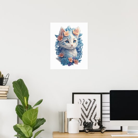 Poster Peinture d'aquarelle de chat mignonne avec éclabou (Bureau à domicile)