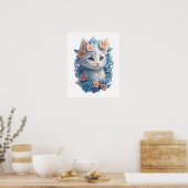 Poster Peinture d'aquarelle de chat mignonne avec éclabou (Cuisine)