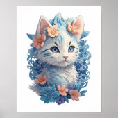 Poster Peinture d'aquarelle de chat mignonne avec éclabou (Devant)