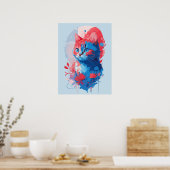 Poster Peinture d'aquarelle de chat mignonne avec la flor (Cuisine)