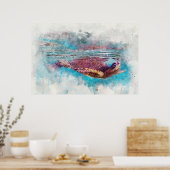 Poster Peinture d'aquarelle de la tortue verte hawaïenne (Cuisine)