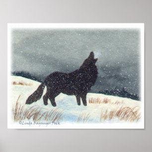 Poster Peinture d'aquarelle de loup époussetée par neige
