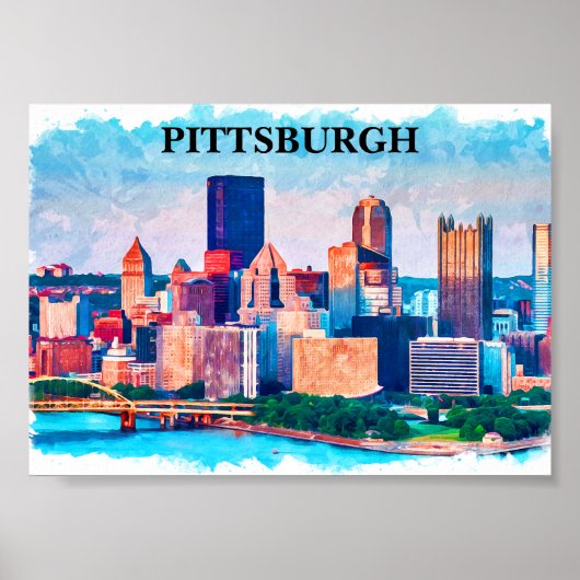 Poster Peinture d'aquarelle de Pittsburgh Cityscape (Devant)