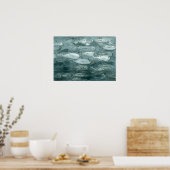 Poster Peinture d'aquarelle de poisson noir et blanc (Cuisine)