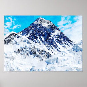 Poster Peinture d'aquarelle du mont Everest