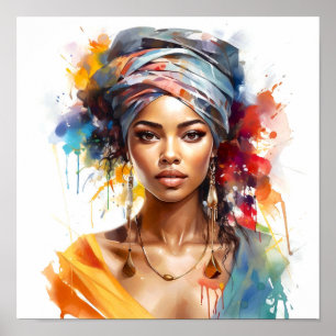 Poster Peinture d'aquarelle pour femme afro-américaine