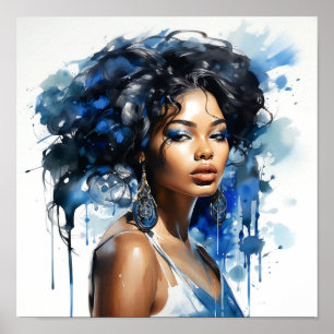 Poster Peinture d'aquarelle pour femme afro-américaine