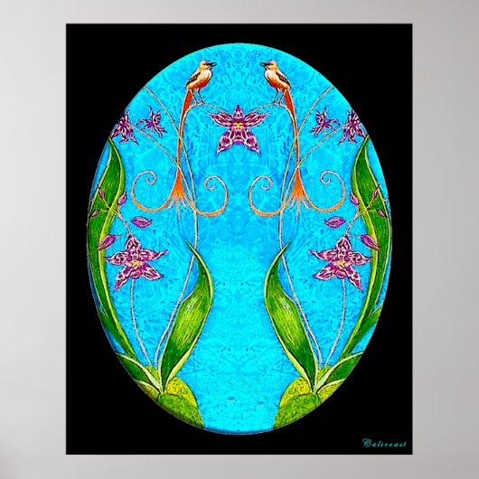 Poster Peinture d'aquarelle pour les oiseaux hawaïens (Devant)