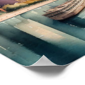 Poster Peinture d'aquarelle Urbaine Ville Rivière Scène 1 (Coin)