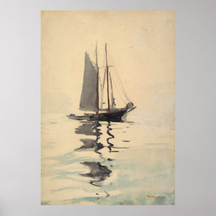 Poster Peinture d'aquarelle vintage Schooner Sailboat