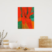 Poster Peinture d'art Abstrait Rouge Orange Vert Or (Cuisine)