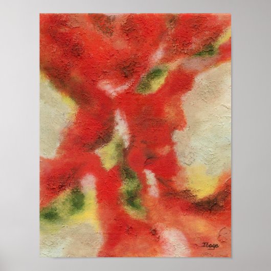 Poster Peinture d'art abstrait texture rouge orange jaune (Devant)