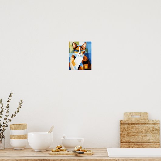 Poster Peinture d'art Cubiste Calico Cat (Cuisine)