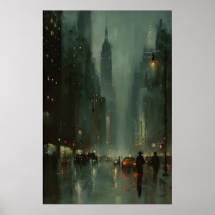 Poster Peinture d'art de rue de New York, nuit abstraite