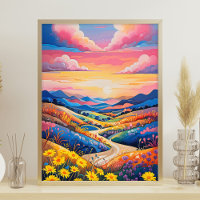 Peinture d'art tournesol sur les collines à roulea