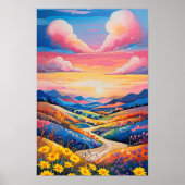 Poster Peinture d'art tournesol sur les collines à roulea (Devant)