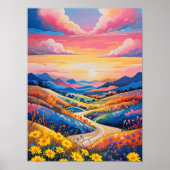 Poster Peinture d'art tournesol sur les collines à roulea (Devant)