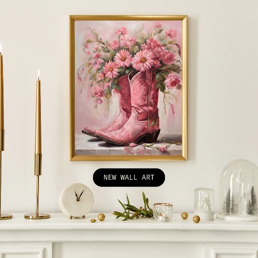 Poster Peinture de bottes de cowgirl roses
