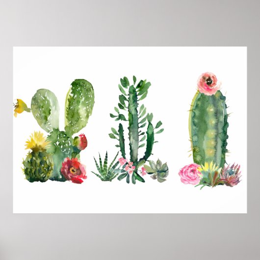 Poster Peinture de cactus aquarelle (Devant)