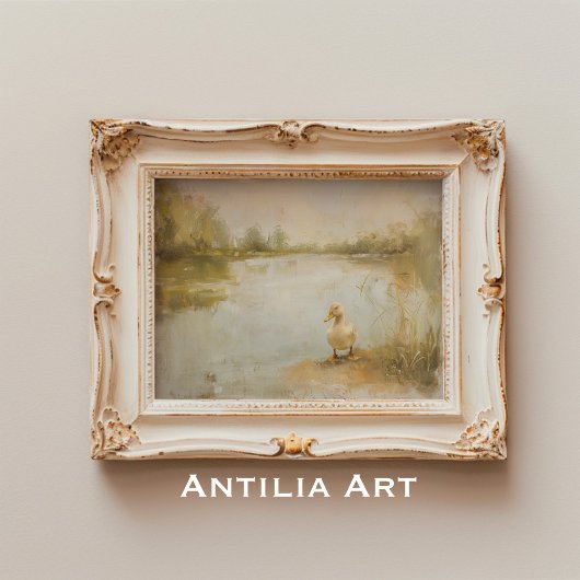 Poster Peinture de canard à côté du lac Paysage de printe