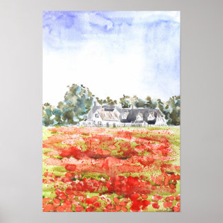 Poster peinture de champ de coquelicots de la campagne an